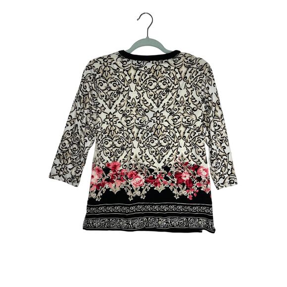 JM Collection Floral Studded Embellished Tunic Blouse Top Size MP Red Tan - Picture 7 of 10